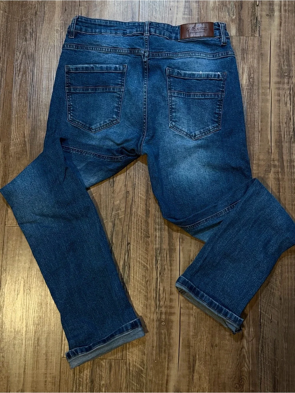 Primitive Brown Leather Patch on Blue Denim Jeans